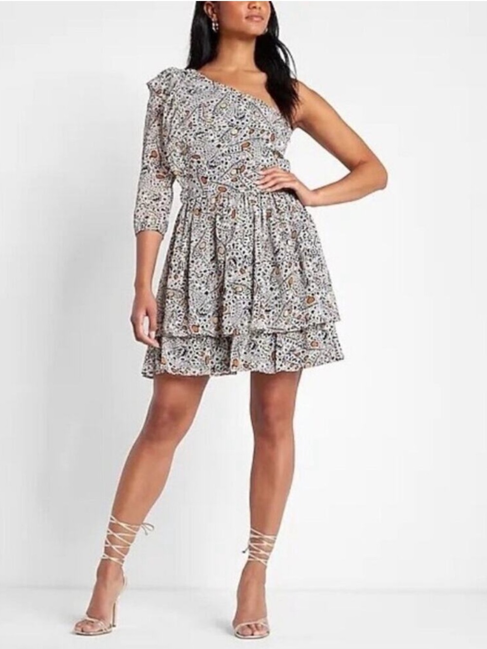 Rachel Zoe Cocktail Dress Large One Shoulder Mini Express Fairy Butterfly Boho